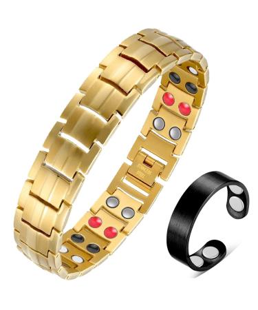 Vicmag Men Magnetic Bracelets Titanium Steel Magnet Bracelet Ultra Strength Double Row 3500 Gauss Wristband Brazaletes with Adjustment Tool & Jewelry Gift Box (Gold 4 Elements)