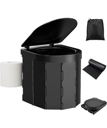 PAHTTO Portable Camping Toilet with Lid and Toilet Paper Holder, Porta Potty for Adults with Carry Bag for Camping, Hiking, Fishing, Long Trips, Beach Black