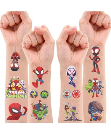 190 Pcs Spider-Temporary Tattoos for Kids 8 Sheets Spider-Birthday Party Supplies Favors Decorations Cute Fake Tattoos Stickers Spider-Party Decorations