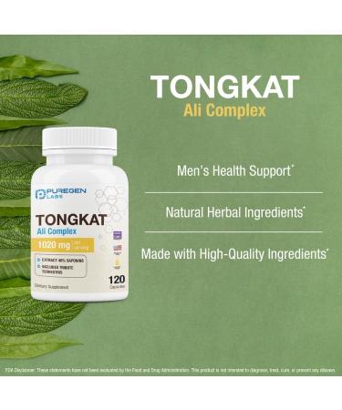 Puregen Labs Tongkat Ali Extract 200 to 1 for Men 1020mg per Serving High Potency Total 240 Capsules - Men's Health Support with 20mg Tribulus Terrestris | Non-GMO Gluten Free Made in USA - Buy Online on GoSupps.com