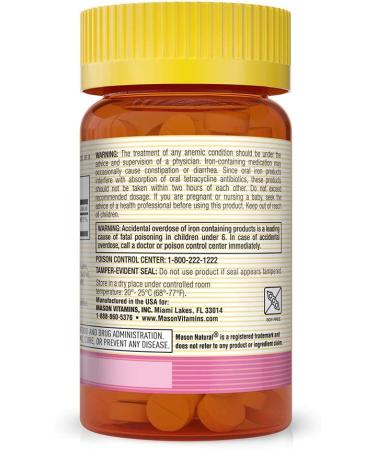 Mason Natural Iron 65 mg - 100 Tablets for Energy & Immune Support - Buy Online on GoSupps.com