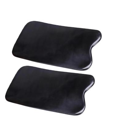 2PCS Black Gua Sha Massage Board- Square Buffalo Horn Material Scrapping Beauty Roller Skin Facial Therapy Beauty Tool for Personal Care