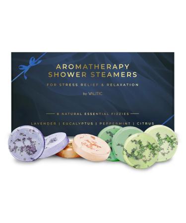 Valitic Aromatherapy Shower Steamers for Stress Relief and Relaxation - Gifts for Women Mom Birthday 8 Natural Essential Fizzies Shower Bombs - 4 Scents - Lavender, Eucalyptus, Citrus, and Peppermint Lavander, Eucalyptus, …