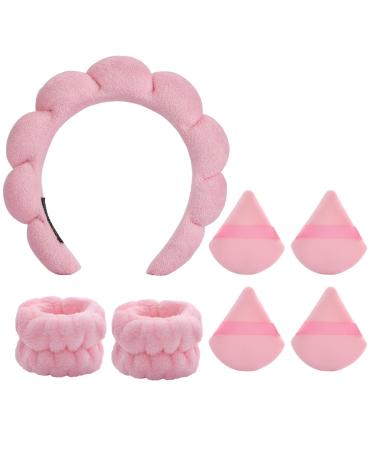 YANGYICHEN 7 Pcs Spa Headband for Washing Face - Puffy Makeup Skincare Headband Bubble Soft Hairband for Women Girls - Sponge & Terry Cloth Spa Headband and Wristband Set  Fashion Headwear (Pink) - Buy Online on GoSupps.com