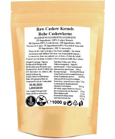 1 kg Raw Cashew Kernels Whole Nuts Gluten free Soya free - Buy Online on GoSupps.com