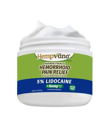 Hempvana Hemorrhoid 5% Lidocaine Pain Relief Cream AS-SEEN-ON-TV Relieves Itching Throbbing and Burning Discomfort Caused by Hemorrhoids Enriched w/ 100% Hemp Seed Oil Non-Greasy Odor-Free 3oz