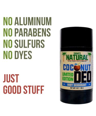 Sam's Natural Deodorant - 3 oz - Holiday Gifts - Stocking Stuffers - Natural - Vegan and Cruelty Free - America's Favorite (Coconut) - Buy Online on GoSupps.com