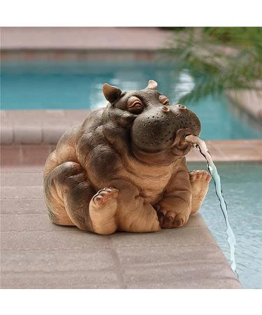Nanga Bawa Animal Fountain Spitter Carp and Hippo Garden Water Feature Statue Pond Sprinkler Resin for Swimming Pool Spitter Ornaments ation Brown 16x12x10cm