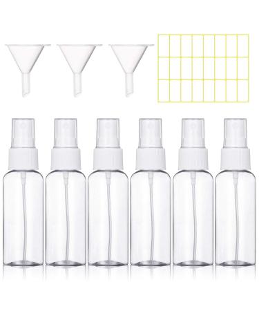 Atomizer 6 pieces 50ml transparent empty spray bottle plastic fine fog bottle refillable perfumed scale with funnel and label sticker for on the go white 6x50ml 6x50ml-white
