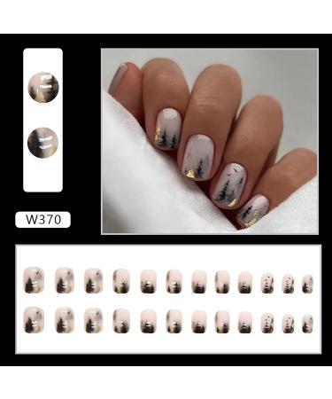 24 Pcs Short Full Cover Press on Nails with Cute Designs - Nude Pink Square False Nails for Women - Glossy Acrylic Fake Nails for Nail Art - Buy Online on GoSupps.com