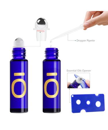 8-Piece 10ml Blue Cobalt Glass Roll-On Bottles - Refillable for Essential Oils Perfumes & Massages - Ideal for Home & Travel - Buy Online on GoSupps.com