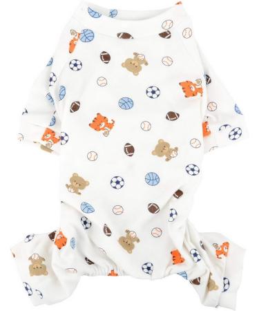 Zunea Little Dog Jumpsuit | Soft Cotton Pajamas for Pets | Cute Bear & Football Print | Size S | Ideal for Puppies & Cats - Buy Online on GoSupps.com