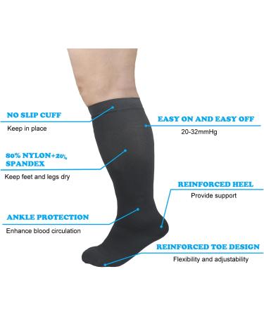 3XL Wide Plus Size Calf Compression Socks 20-30 mmHg for Men and Women - Black XXX-Large 3XL - Buy Online on GoSupps.com