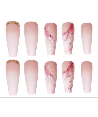Justotry 24-Piece Coffin Marble Nails Gold Swirl French Press-On Artificial Nails for Women | Stylish Short Ballerina Fake Fingernails - Buy Online on GoSupps.com