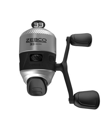 Zebco 33 Micro Spincast Fishing Reel, Size 10 Reel, Changeable Right- or Left-Hand Retrieve, Built-in Bite Alert, Pre-spooled with 4 lb Zebco Cajun Line, Silver/Black Plastic Clam Packaging