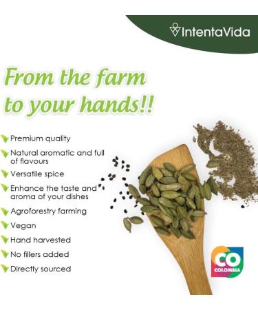 IntentaVida Whole Green Cardamom Pods 200g | 100% Natural | Vegan | Gluten Free |No Preservatives added | No Fillers | Real Flavours - Buy Online on GoSupps.com