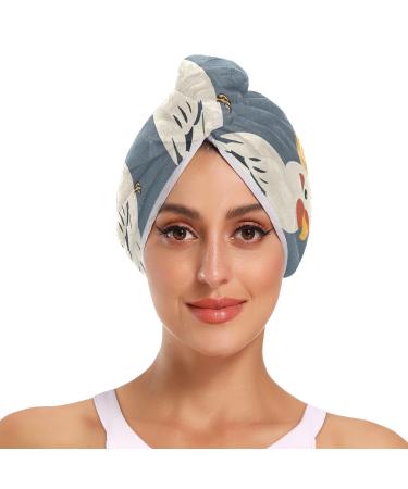 Birds Parrot Corella Hair Towel 2 Pack Super Absorbent Hair Drying Towel Quick Dry Hair Turbans Head Towel with Button Twisty Wrap for Women Girls