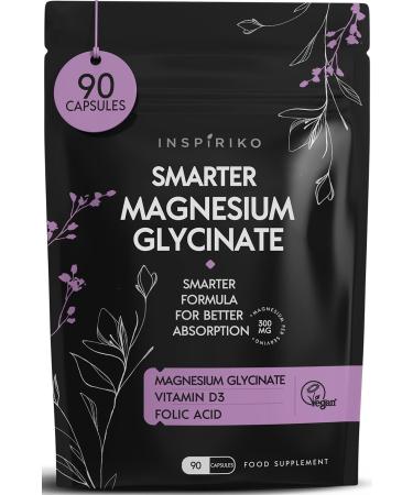 Magnesium Glycinate Supplements for Women - Promotes Bone & Muscle Health Reduces Fatigue & Supports Sleep. Chelated Magnesium Supplements Complex with Zinc B6 D3 & Folate. 90 Capsules Made in UK 90 Count (Pack of 1) 90.0