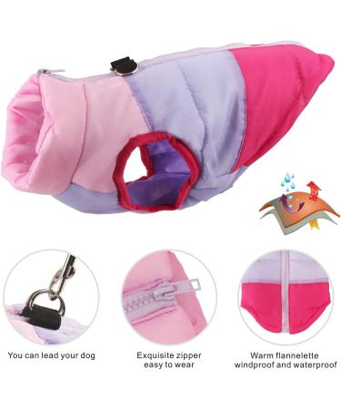 Dog Cat Coat with Leash Anchor & Color Patchwork, Padded Jacket Vest for Puppies & Kittens - Medium Rose Red - Buy Online on GoSupps.com