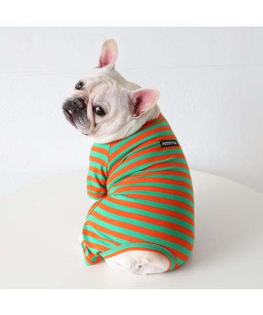 BT BEAR Colorful Striped Pajamas for Dogs | Soft Cotton One-Piece Costume for Bulldogs Puppies & Small to Medium Dogs (L Green/Orange) - Buy Online on GoSupps.com