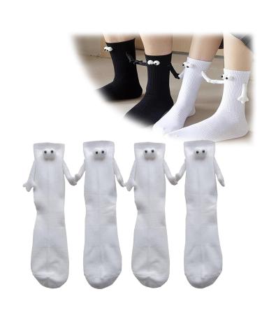 2023 New Magnetic Sucktion 3D Doll Couple Socks Unisex Cartoon Big Eyes Doll Couple Magnetic Holding Hands Socks Funny Hand in Hand Socks for Couples Friends Sisters Lovers. (2 Pair/White)