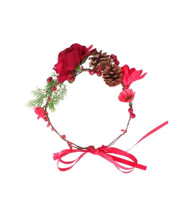 Beaupretty Christmas Hairranz natural berries rose flower leaves wreath wreath headdress adjustable band for women lady woodland