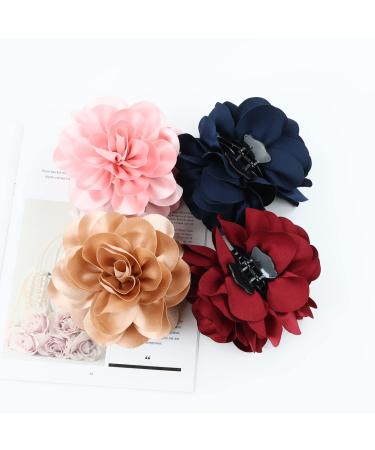 Cinaci 4 Pack Black Plastic Hair Claws with Satin Rose Flower - Hair Accessories for Women and Girls - Buy Online on GoSupps.com