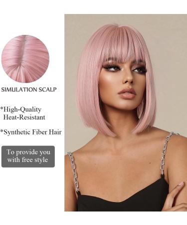 OUFEI Pink Bob Wig With Bangs Short Straight Wig For Women Synthetic Hair Wigs for Daily Party Cosplay Wear Pink(1059-1) - Buy Online on GoSupps.com