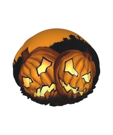 Halloween Holiday Pumpkin Printed Shower Cap Bath Cap Waterproof Shower Caps Fits All Head Sizes All Hair Textures for Women Hair Bath Caps