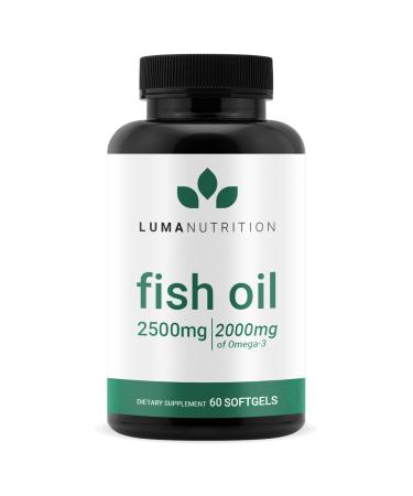 Luma Nutrition Omega 3 Fish Oil Supplement - Extra Strength 2500mg - 2000mg EPA & DHA - Brain and Heart Health - 60 Softgels 60 Count (Pack of 1)