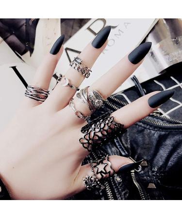 Sethain matt stilett false fingernails frosted sharp complete cover long acrylic claw false nails 24 pieces for women and girls (black)