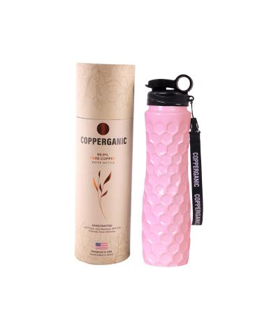 COPPERGANIC Hand Hammered Diamond Shaped Luxury Sipper Copper Water Bottle (Sports Bottle) (Blush Pink)