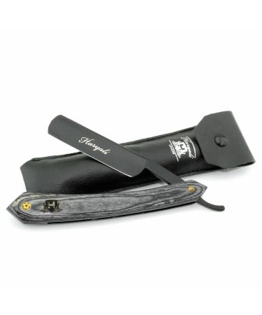 Haryali London Cut Throat Razierset - Wooden handle Straight Razor - Professional barber razor for men mustache & beard men razor set - black gray (Irish point scales)