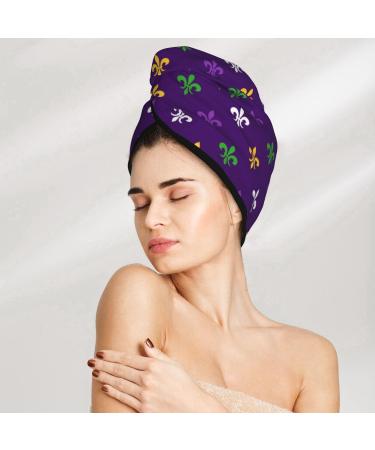 Hair Towel Wrap - Quick Drying Turban & Button Design | Purple Mardi Gras Hair Drying Towel - Buy Online on GoSupps.com