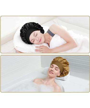 Ehiog Satin Bonnet Night Sleeping Cap - Breathable Silk Curls Cap Double-Layer Adjustable Night Hat for Women & Girls - Golden - Buy Online on GoSupps.com