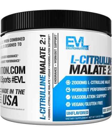 Evlution Nutrition L-Citrulline Malate 200mg - Vegan Gluten Free - 100 Servings for Enhanced Workout Performance & Vasodilation Support - Dietary Supplement - Buy Online on GoSupps.com