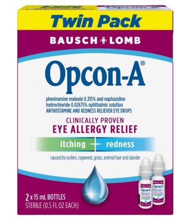 Allergy Eye Drops by Bausch & Lomb, for Itch & Redness Relief, 15 mL (Pack of 2), Packaging May Vary 0.51 Fl Oz (Pack of 2)
