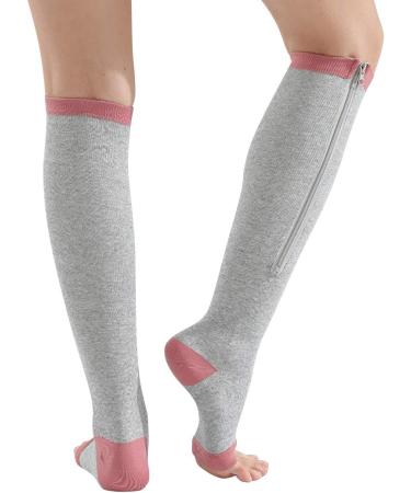 3 Pairs Zipper Compression Socks for Women - Open Toe Toeless Knee High Support Stockings (Black Brown Gray) - L/XL - Easy On & International Shipping - Buy Online on GoSupps.com