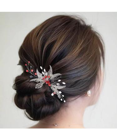 Edary Bride Wedding Hair Comb Silver Butterfly Headpiece Blak Bead Wedding Side Comb Leaf Bridal Hair Accessories for Women and Girls