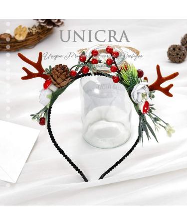 Unicra Christmas Flower Antlers Headband for Women and Girls - Elk Deer Animal Horns Hair Piece for Halloween - Buy Online on GoSupps.com
