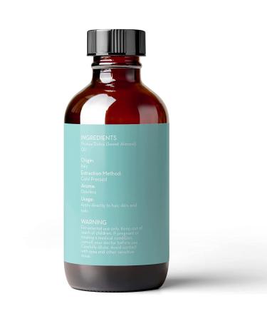 Pure Body Naturals Sweet Almond Oil 4 fl oz - Cold Pressed, 100% Pure for Hair, Skin, Nails, Massage - Carrier Oil - Buy Online on GoSupps.com