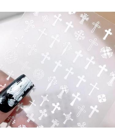 Christian Religious Thin Tough Hot Glue Cute Manicure Japanese Sticker Punk Cross Army Flower 5D Soft Relief 5d Nail Art Stickers White/Black (White) - Buy Online on GoSupps.com