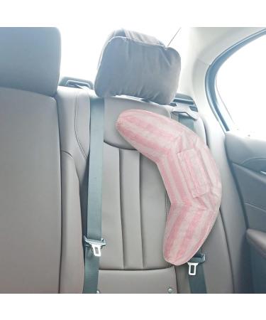 Kids Car Seat Belt Cover Set - Soft Shoulder Pad for Safety & Comfort | Travel Pillow & Neck Support | Universal Fit for Boys & Girls | 1pc Grey Stripe + 1pc Pink Stripe - Buy Online on GoSupps.com