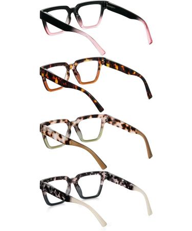 Shop Modern Square Reading Glasses 4 Pack - Oversized Blue Light Blocking Eyewear for Eyestrain Relief | Black Pink Brown Green & Grey Tortoiseshell - 1.5x Magnification - Buy Online on GoSupps.com