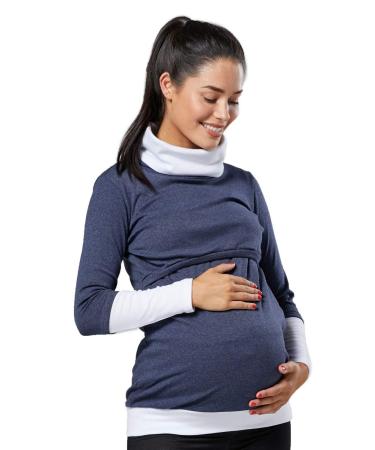 HAPPY MAMA Boutique Women's Maternity Nursing Jumper Sweeathirt 348 10-12 Dark Jeans & White