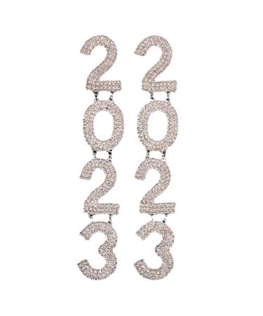 Feyley earrings fashion women shiny crystal 2023 pendant exaggerated earrings luxury rhinestone digital trailer earrings jewelry silver