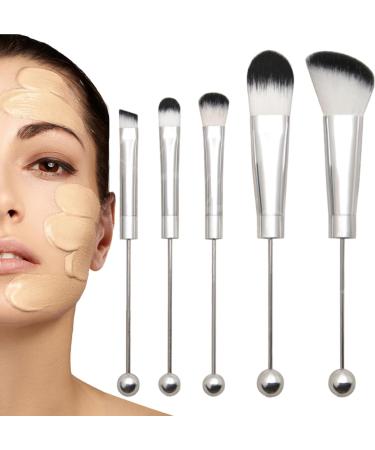 Beadable Makeup Brushes Synthetic Kabki Foundation Blending Brush Face Powder Blush Concealers Eye Shadow Brushes Face Mcsk Shadow Cosmetic Brushes For Girls Silver handle - green pcak hair on white background - Buy Online on GoSupps.com