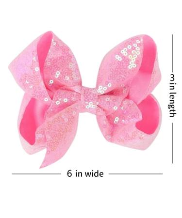 AMYDECOR 6 Inch Pink Sparkly Glitter Sequin Hair Bows for Girls (2PCS) - Cute Accessories for Toddlers, Kids, Children & Teens - Buy Online on GoSupps.com