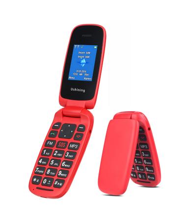ukuu Mobile Phones for Elderly Unlocked 1.8" SIM Free Clamshell Phone Big Button Pay as You Go Simple Flip Phone | SOS Button | Talking Numbers | FM Radio (red) F200 Red