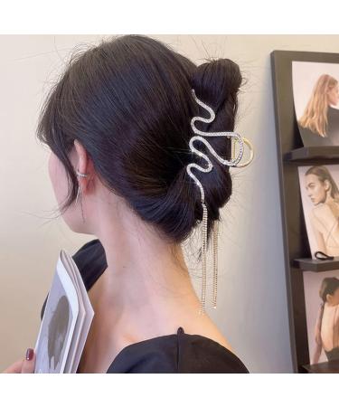 Rhinestone Tassel Metal Snake Hair Claw Clip - Glitter Gold Hair Accessory Barrette for Women and Girls - Buy Online on GoSupps.com